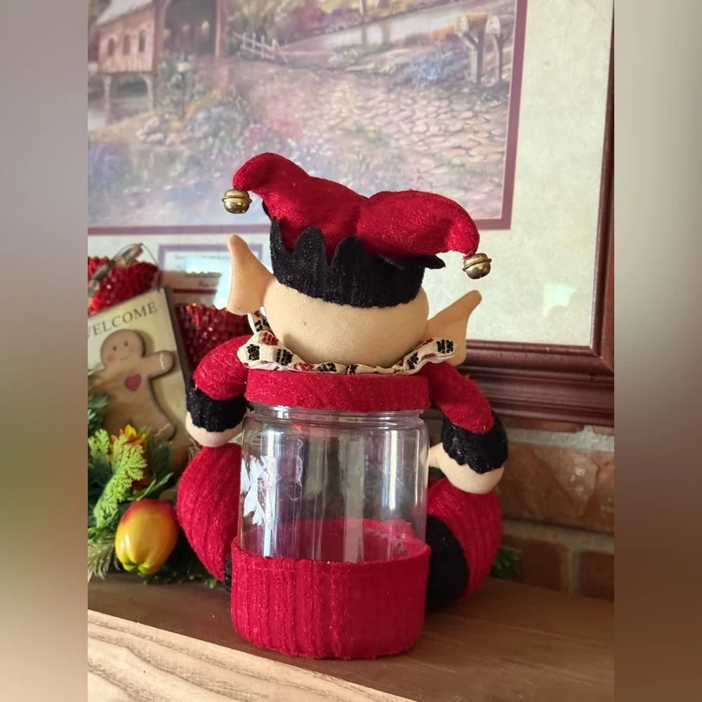Rare Vintage 1984 Festive Red Elf Holiday Candy Jar - Decorative Holiday Accent